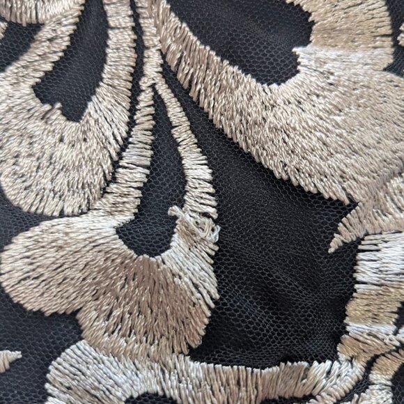 Alex Evenings Jacket Style Top Medium Black Silver Embroidered Mesh 3/4 Sleeve - Picture 10 of 10